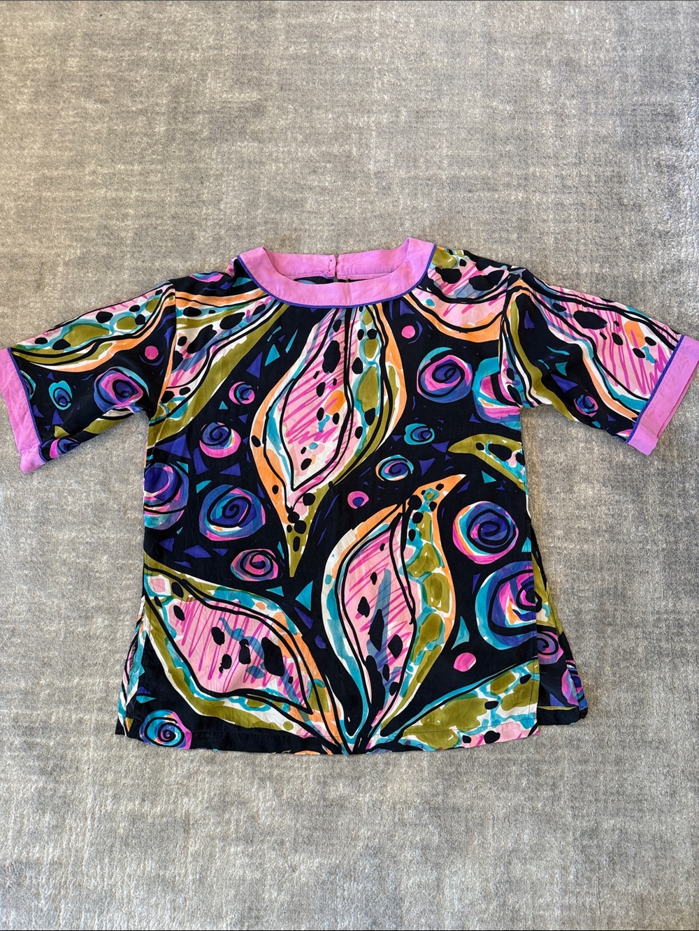 Bob Mackie Multicolor Silk Blouse with Pink Trim